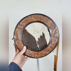 Myra Round Leather and Cowhide Crossbody Bag